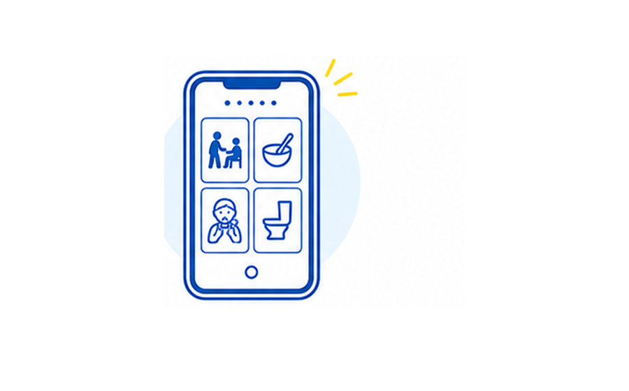 スマートフォンで介護語彙カードを学習するイラスト